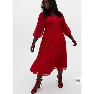 TORRID chiffon clip dot skater tea-length dress